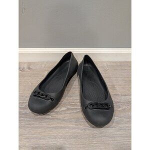 Crocs Gianna Chain Link Women's US 11 Black Rubber Slip-On Round Toe Ballet Flat